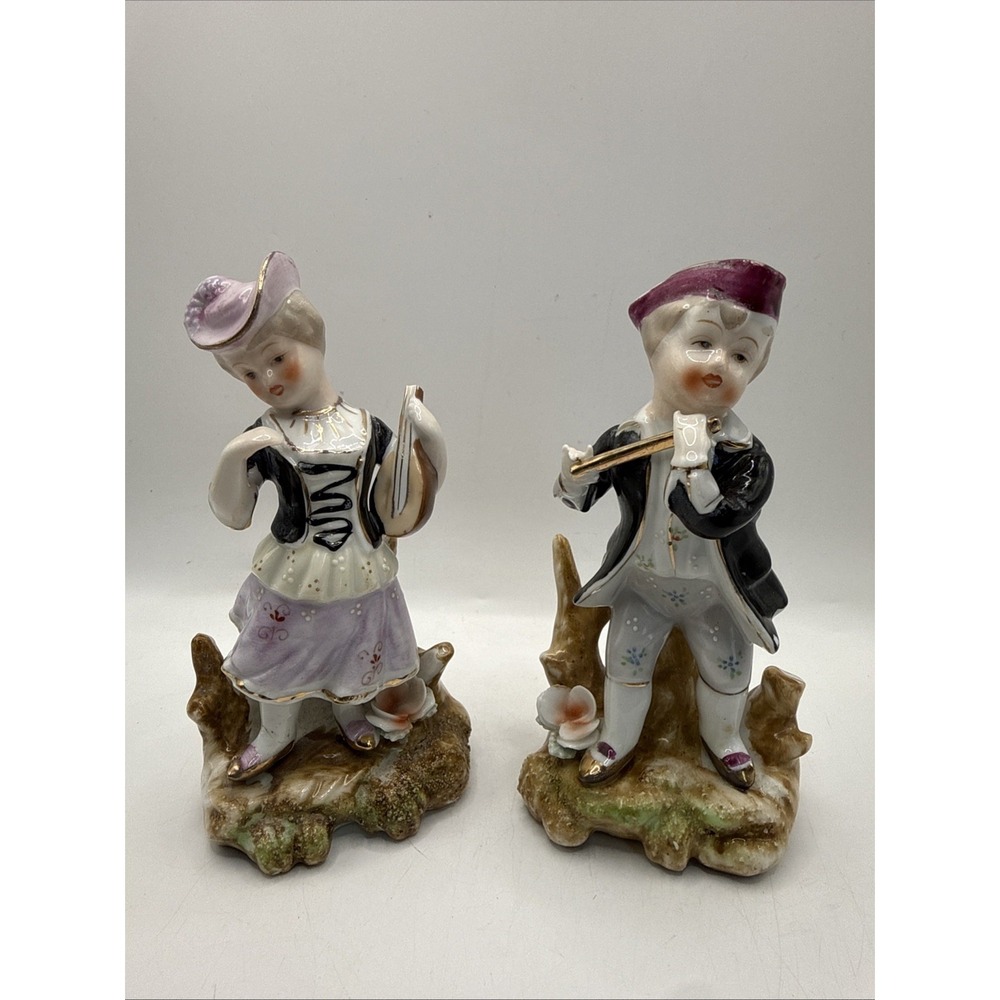 Ardalt 1950's Japan Hand Painted 6" Colonial Fifer‎ Boy/Lute Girl Figurines